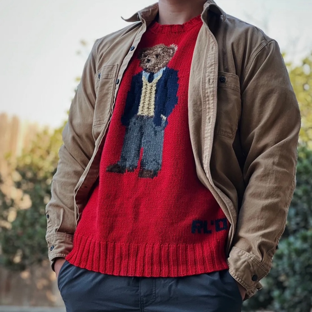Vintage Polo Ralph Lauren Sweater Mens XL Red Executive Bear RL’01 Hand Knit